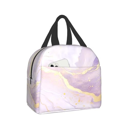 Nerxy Insulated Lunch Bag Woman 8x5x8.5inch Pink Purple Gold Marble Reusable Lunch Box Soft Cooler Tote Bag Men Kids Adults Waterproof Meal Container With Pocket for Work School Travel Office Picnic - color: Marble