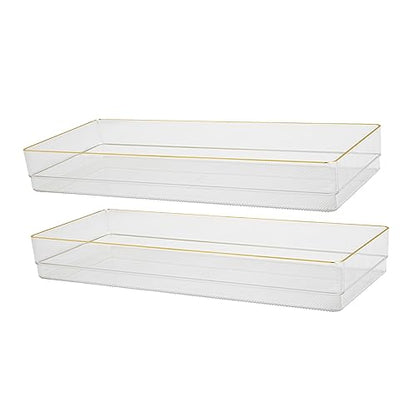 Martha Stewart Kerry Plastic Stackable Office Desk Drawer Organizers, 15" x 6", 2 Pack, with Gold Trim - size: 15" x 6"