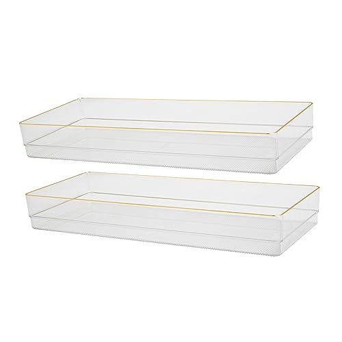 Martha Stewart Kerry Plastic Stackable Office Desk Drawer Organizers, 15" x 6", 2 Pack, with Gold Trim - size: 15" x 6"