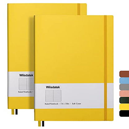 B5 College Ruled Notebooks - 2 Pack B5 Large Journal Notebooks with 376 Numbered Pages,100gsm Thick Lined Paper,Soft PU Leather Cover,7.6 X 10 inch(YELLOW) - color: Yellow