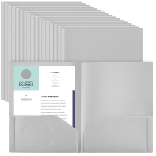 Gueevin 150 Pcs Plastic Folders with Pockets, Two Pocket Folder Fit 8.5 x 11 Inch Letter Size Paper, Heavy Duty School Folders Business Card Holder for Home Office School Bussiness (Light Gray) - color: Light Gray