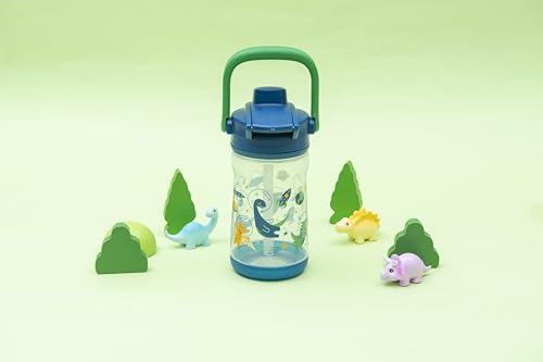 Zak Designs Beacon Kid Water Bottle for Travel or At Home, 12oz Plastic is Durable and Leak-Proof with Liquid Lock Spout, Cover, Carry Handle, Protective Base (Dinosaur) - color: Dinosaur