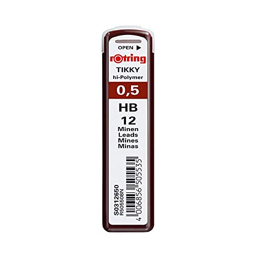 rOtring Tikky Mechanical Pencil Lead 0.5mm HB, 12 Lead (R505 508 HB) - size: 1 Count (Pack of 1), style: hi-polymer hb