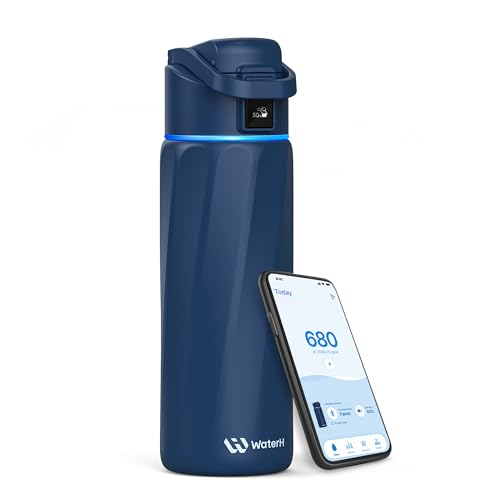 WaterH BOOST Smart Water Bottle Tracker with Reminder to Drink Water, 24oz | BPA-Free Double Wall Vacuum Insulated Stainless Steel, Leakproof, Smart App Tracking, Fits Cup Holders, Wide Mouth for School - color: Navy Blue, size: 24 Ounces