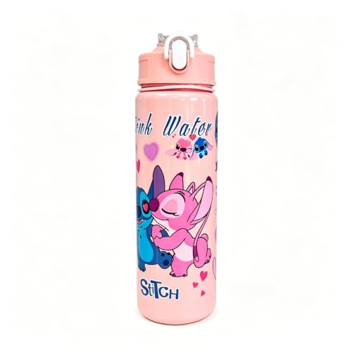 Cartoon Huntrix Water Bottle for Girls, 25oz Leak Proof with Straw Lid, Gifts for Girls (Pink Stitch) - color: Pink Stitch