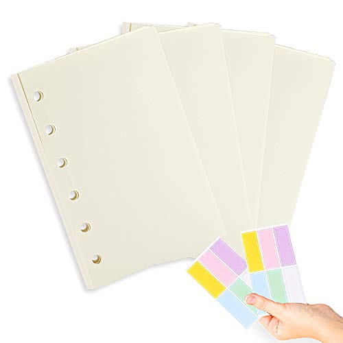 A7 Planner Refill,4 Pcs per Set, 360pages, Plain Blank Paper, with Label Stickers Gift,Mini Binder Refills,6 hole/100gsm Thick Paper/4.84 x 3.23'', Harphia - color: Plain