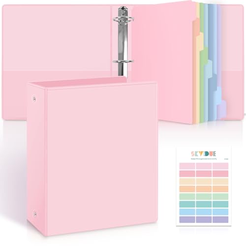 SKYDUE 2 Inch 3 Ring Binder with 8 Tab Dividers & 24 Labels, Large Capacity Pastel Binder Organizer for Letter Size Paper, Aesthetic School Binder for Documents, Office & Home Organization, Pink - color: Light Pink, size: 2 Inch