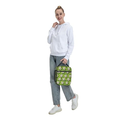 Soccer Lunch Box for Kids Aldults, Ball Sport Style Reusable Thermal Insulation Cooler Tote Bags, Grass Football Print Insulated Bag for Student, School Picnic Camping Travel, Gifts - color: Soccer01