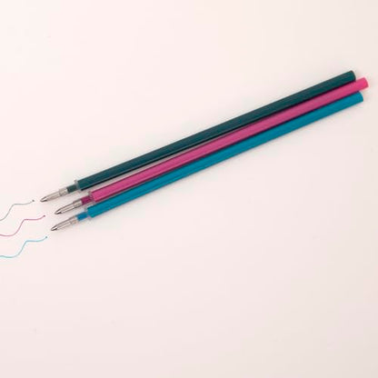 Mr. Wonderful - Set of 3 Erasable Pen Refills - Turquoise, Green and Purple - Heat Sensitive Gel Ink - Ballpoint Pen Refills