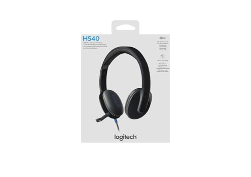 Logitech High-Performance USB Headset H540 for Windows and Mac, Skype Certified,Color-Black. | USB-a Plug-and-Play, Noise-Canceling Mic, On-Ear Volume and Mute Controls with Mute Light, Padded Leatherette Comfort