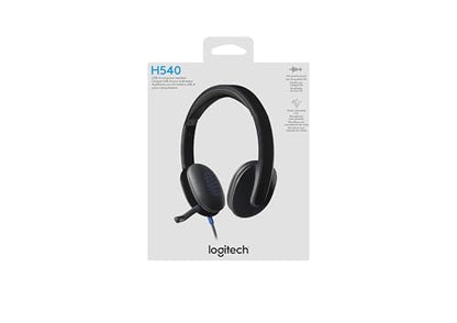 Logitech High-Performance USB Headset H540 for Windows and Mac, Skype Certified,Color-Black. | USB-a Plug-and-Play, Noise-Canceling Mic, On-Ear Volume and Mute Controls with Mute Light, Padded Leatherette Comfort