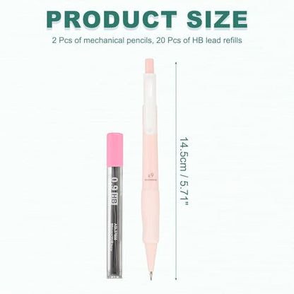 M&G 2Pcs Mechanical Pencil Set, 0.9mm Mechanical Lead Pencils with 20PCS HB Lead Refills for Drafting Sketching Art Class Writing Office Classroom, Pink