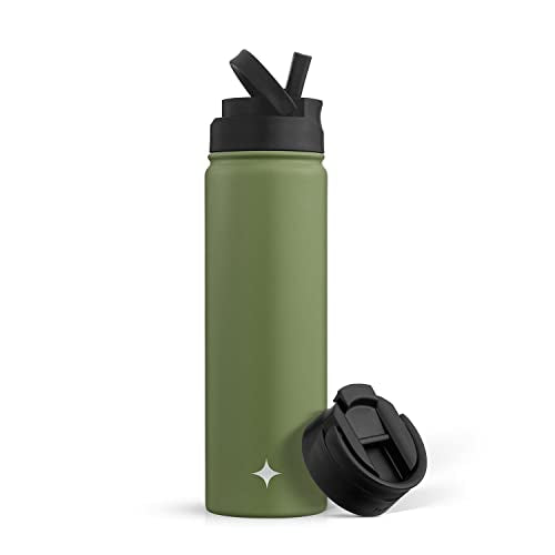 JoyJolt Triple Insulated Water Bottle with Straw Lid AND Flip Lid! 22oz Water Bottle, 12 Hour Hot/Cold Vacuum Insulated Stainless Steel Water Bottle. BPA-Free Leakproof Water Bottles - Thermos Bottle - color: Forest Green, size: 22 Ounces