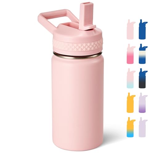 Fijinhom 12 oz Kids Water Bottle, Toddler Water Bottle with Straw, Boys&Girls Bottle for School, 304 Stainless Steel Vacuum Insulated Bottle for Kids, BPA-Free, Leak-Proof, Pink - color: Pink