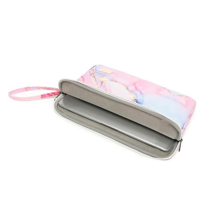 Laptop Sleeve with Pocket (Pink Marble, 12.5 inch-13.5 inch) - color: Pink Marble With Strap, size: 12.5 inch-13.5 inch