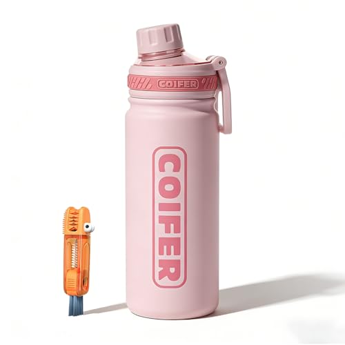 22 oz Insulated Water Bottle, Lightweight Stainless Steel Vacuum with Handle, Leakproof Dustproof Spout Lid, Wide Mouth BPA-Free, Cute for School Yoga Travel Commute Gifts for Women Girls - color: Rose Pink