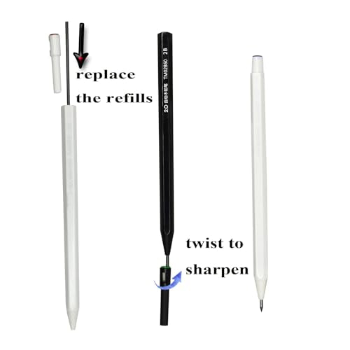 12-Pack Hexagonal Mechanical Pencils 2.0mm, 2B Lead Grade, with Built-in Sharpener (Black & White Mix) + 10 Extra Refill Leads