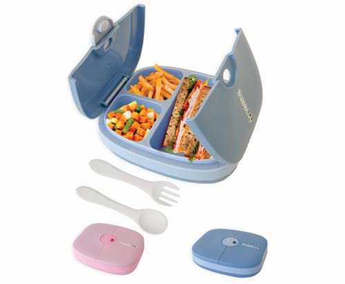 BUBBLOO Bento Box for Kids with Silverware - 3 Compartment Ideal Portion Sizes - BPA Free Removable Plastic Tray - Leak Proof Kids Lunch Box, Blue - color: Blue
