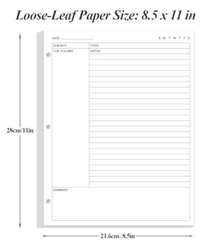 A4 Cornell Notes Filler Paper - 3 Hole Cornell Notes Loose Leaf Paper, 50Sheets / 100Pages, 100gsm, White, 8.5'' x 11'' - size: 1-Pack, style: 3-Hole