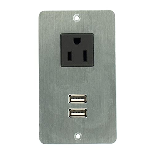 4-3/8" Long x 2-1/2" Wide Chrome in-Desk Power Center with 1 Outlet, 2 USB Ports - style: 1 Outlet, 2 USB Ports