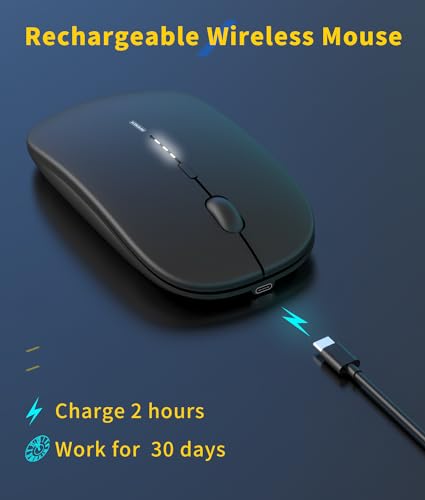 Wireless Mouse Rechargeable, 2.4G Silent Ultra Slim Portable Mouse,4 Adjustable DPI 800/1000/1200/1600 Quiet Click Cordless Mouse for Laptop PC Computer-Black