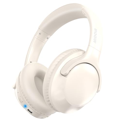 MIDOLA Bluetooth Headphones Over Ear, 68H Playtime Wireless Headphones with Microphone, 6 EQ Modes, HiFi Stereo Deep Bass, Foldable Lightweight Headset for Home Office, Cellphone, PC, White - color: Milk White