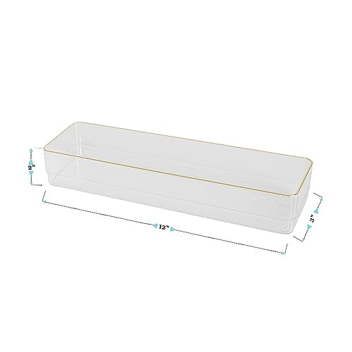 Martha Stewart Kerry Plastic Stackable Office Desk Drawer Organizers, 12" x 3", 6 Pack, with Gold Trim - size: 12" x 3"
