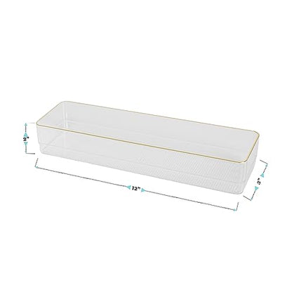Martha Stewart Kerry Plastic Stackable Office Desk Drawer Organizers, 12" x 3", 6 Pack, with Gold Trim - size: 12" x 3"