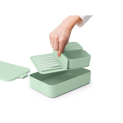 Brabantia Make & Take Bento Lunch Box (Jade Green) 2 Compartments & Lidded Pot, Lift-Out Tray Divider, BPA-Free, Airtight Snap Locks, Microwave & Freezer Safe, Travel Meal Prep Container, 68oz - color: Jade Green, style: Bento Lunch Box