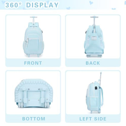 DIGOBAY Rolling Backpack for Girls, Cute Girls Backpack with Wheels, Kids Wheeled backpacks Set with Lunch Bag Pencil Case for Teen Girl, Roller School Bag with Wheels for Elementary Middle School - color: Blue