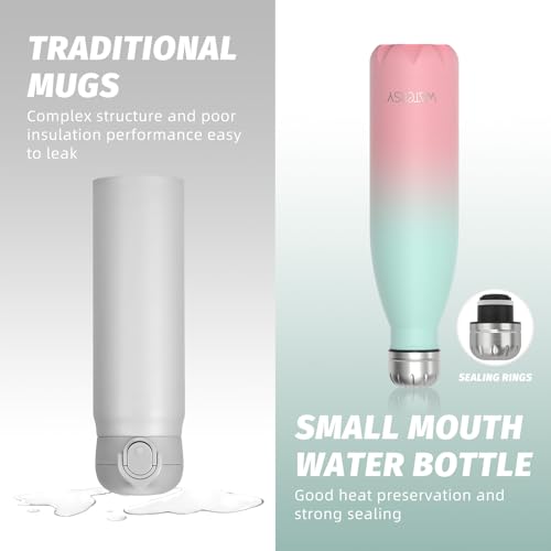 WATERSY Stainless Steel Water Bottle, 17oz/500ml Insulated Pink Bottle Keeps Drink Cold and Hot, BPA Free for School, Gym, Travel, Sports - color: Gradual Pink