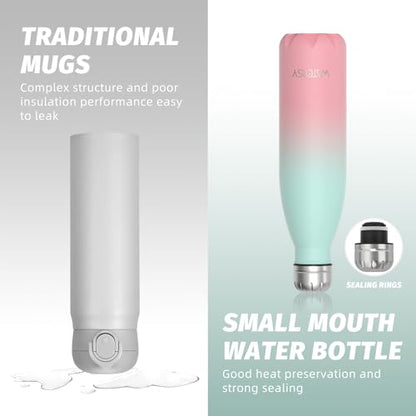 WATERSY Stainless Steel Water Bottle, 17oz/500ml Insulated Pink Bottle Keeps Drink Cold and Hot, BPA Free for School, Gym, Travel, Sports - color: Gradual Pink