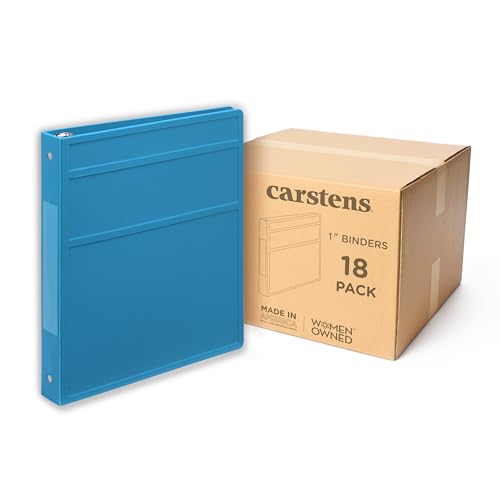 Carstens 1-Inch Heavy Duty 3-Ring Binder - Side Opening, Pool Blue, Durable Plastic, No-Gap Rings, Waterproof Cover, No Pockets, Holds 125 US Letter Sheets, BPA-Free, Made in USA (8714-3R), Case of 18 - color: Blue, size: Case of 18