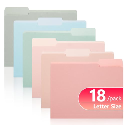 pmybupo Two Tone Colored File Folders,18 Pack 6 Pastel Colors Manilla Folders 8.5x11,Assorted Colors 1/3 Cut Tab File Folders Letter Size,School Business Office Folders for Document - color: Mix