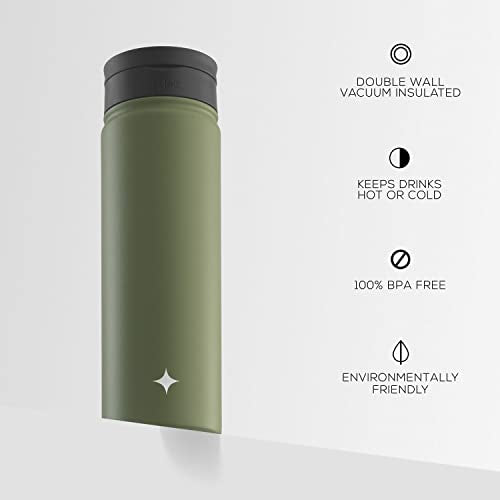 JoyJolt Triple Insulated Water Bottle with Straw Lid AND Flip Lid! 22oz Water Bottle, 12 Hour Hot/Cold Vacuum Insulated Stainless Steel Water Bottle. BPA-Free Leakproof Water Bottles - Thermos Bottle - color: Forest Green, size: 22 Ounces
