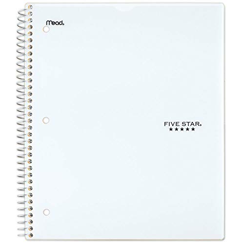 Five Star Spiral Notebook, 1 Subject, College Ruled Paper, 100 Sheets, 11" x 8-1/2 Sheet Size, Customizable Cover, White (73818) - color: 05 White