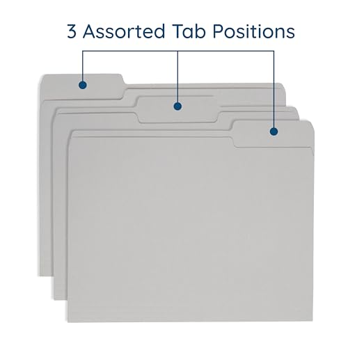 Blue Summit Supplies 100 Gray File Folders, Letter Size, 1/3 Cut Tab, 11pt | Durable 11pt gray paper, 1/3 cut tabs, holds letter documents, home and office color coded filing - color: Gray