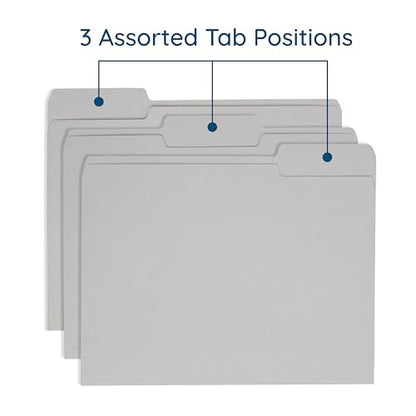 Blue Summit Supplies 100 Gray File Folders, Letter Size, 1/3 Cut Tab, 11pt | Durable 11pt gray paper, 1/3 cut tabs, holds letter documents, home and office color coded filing - color: Gray