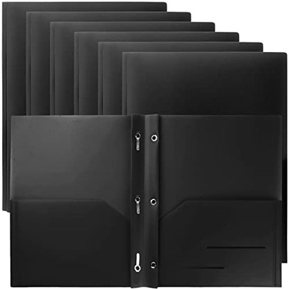 Youngever 6 Pack Heavy Duty Plastic Two Pocket Folders with 3 Prongs, Metal Prongs Fastener, Heavy Duty Plastic 2 Pocket Folder (Black) - color: Black