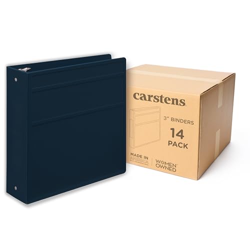 Carstens 3-Inch Heavy Duty 3-Ring Binder - Side Opening, Navy Blue, Durable Plastic, Precision No-Gap Rings, Waterproof Cover, No Pockets, Holds 400 US Letter Sheets, BPA-Free, Made in USA (1749-3R) - color: Navy Blue, size: Case of 14