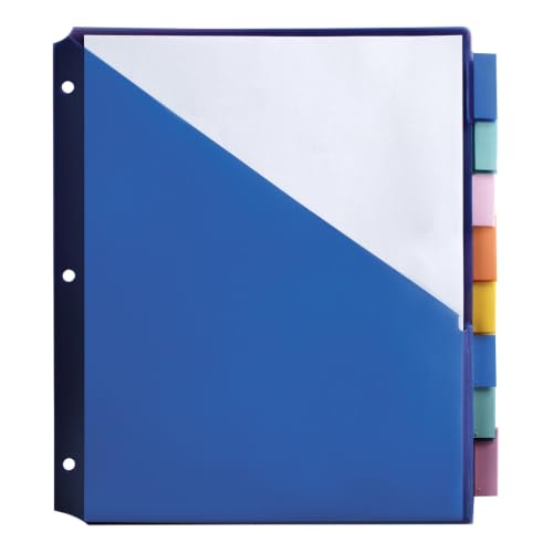 Office Depot Brand Double-Pocket Insertable Plastic Divider, 8-Tab, 9 1/2in x 11 1/4in, Assorted Colors