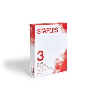 Staples 8.5" x 11" 3-Hole Punched Copy Paper, 20 lbs., 92 Brightness, 500/Ream - size: 500 Sheets, style: 3-Hold Punched