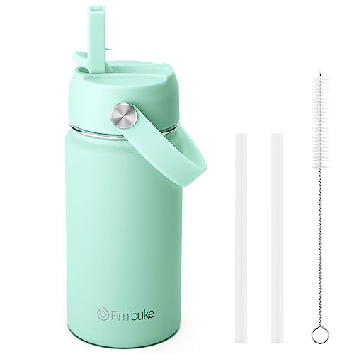 Fimibuke Kids Insulated Water Bottle, 14oz BPA FREE 18/8 Stainless Steel Travel Tumbler Double Wall Vacuum Leak Proof Kids Cup with Straw Metal Water Bottle for School Boys Girls(1 Pack, Mint) - color: B13. Mint