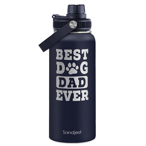 Dog Dad Gift, Insulated Stainless Steel Water Bottle 32oz, Best Dog Dad Ever, Vacuum Chug Lid Travel Tumbler for Men Friends Puppy Lovers, Gift for Birthday Christmas Fathers Day - color: Dog Dad