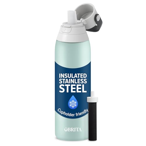 Brita Stainless Steel Premium Filtering Water Bottle, BPA-Free, Reusable, Insulated, Replaces 300 Plastic Water Bottles, Filter Lasts 2 Months or 40 Gallons, Includes 1 Filter, Glacier - 20 oz - color: Glacier, size: 20 Ounces