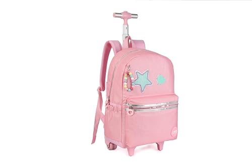 Rolling travel Laptop Backpack for school Teens Girls (STAR HEART PINK) - color: Star Heart Pink