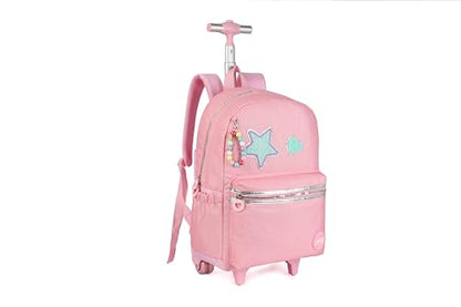 Rolling travel Laptop Backpack for school Teens Girls (STAR HEART PINK) - color: Star Heart Pink