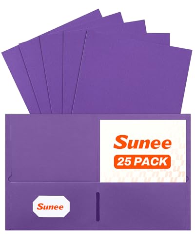 SUNEE Folders with Pockets(25 Pack, Purple), 2 Pocket Folders Fit Letter Size Paper, Paper File Folder for School Office Home Business - color: Purple, style: 25-Pack