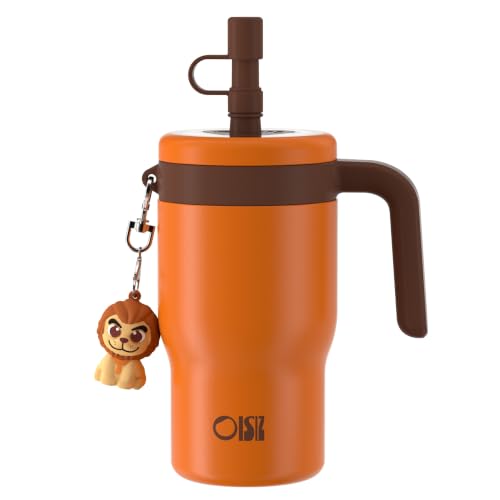 OISIZ 14oz Kids Tumbler with Straw Lid & Handle,Kids Cup with Animal Accessory for School,Kids Water Bottles with Dust-proof Cover,Leakproof Water Bottles,316 Stainless Steel,Keep Cold 24 Hours-orange - color: savana orange