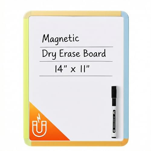 Mr. Pen- Dry Erase Board, 14” x 11” with a Black Dry Erase Marker | Citrus Frame, Small Mini White Board for Students, Fridge, Wall, Locker, Includes Double Sided Tapes - color: Citrus